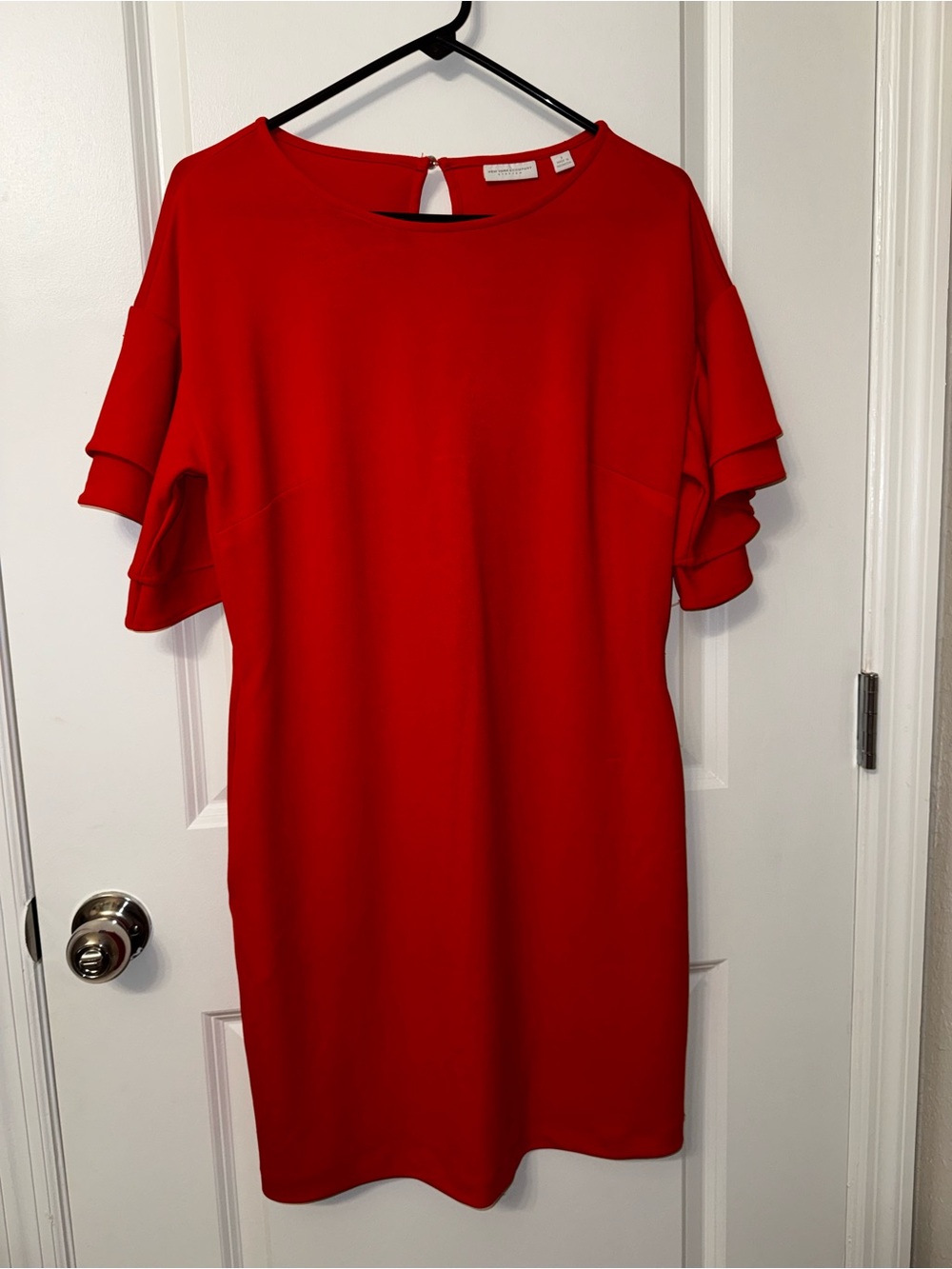 New York & Company Red Ruffle Sleeve Midi Dress